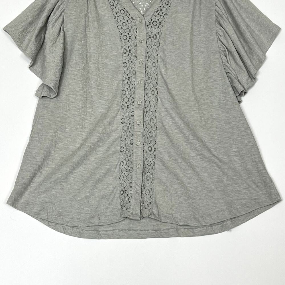 Easel Flutter Sleeve Button Up Lace Top Gray Wome… - image 6